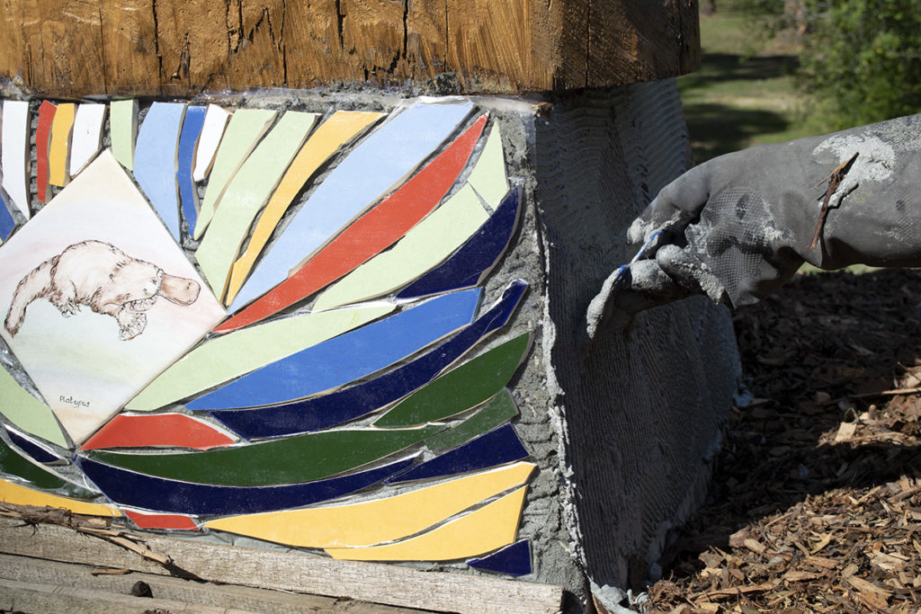 Preparing one side of the sculpture for mosaics